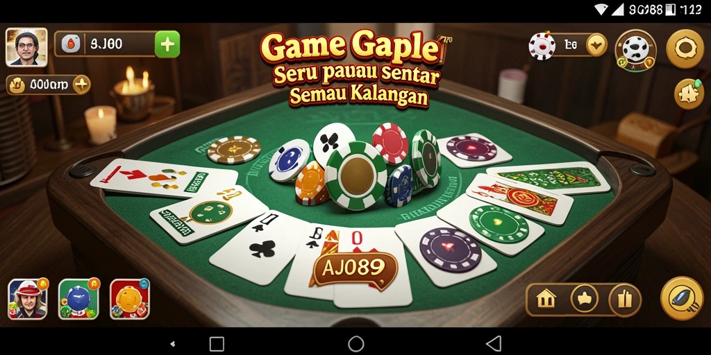 Tampilan gameplay AJO89 dengan kartu Gaple yang menarik.