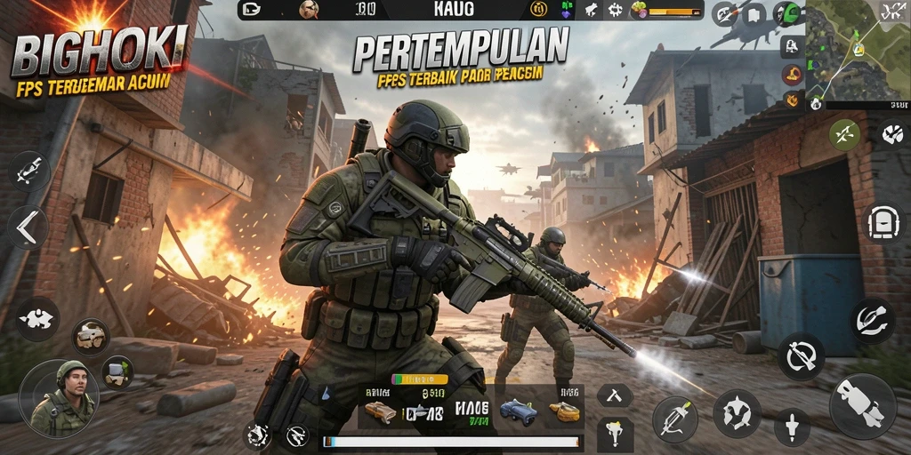 Tangkapan layar menampilkan aksi intens dalam game FPS BIGHOKI.