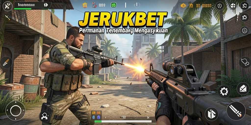 Tampilan gameplay JERUKBET dengan aksi tembak-menembak yang seru.