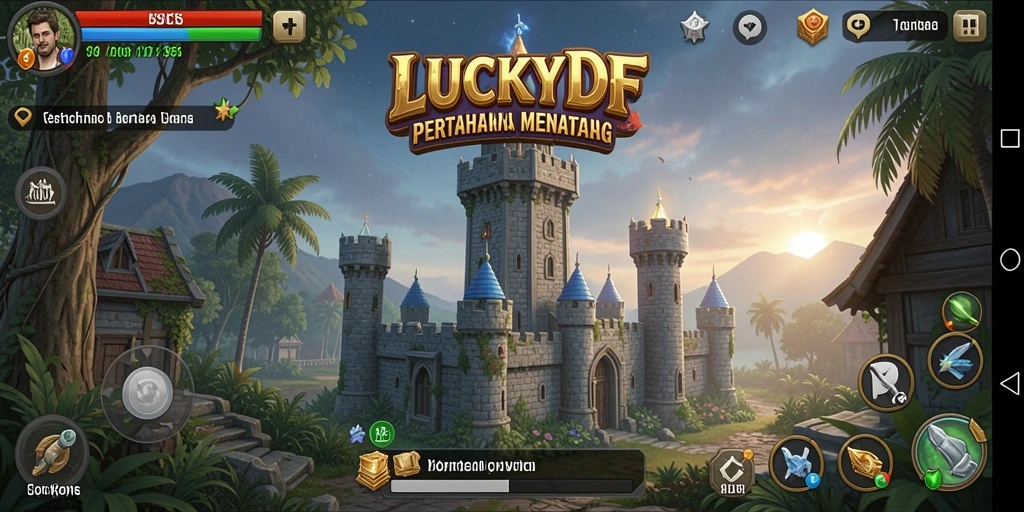 Screenshot LUCKYDF menampilkan aksi pertahanan menara yang seru.