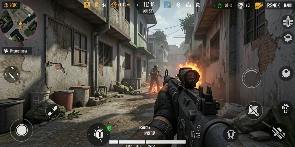 Screenshot utama RSNOK menampilkan gameplay intens dalam pertempuran FPS.