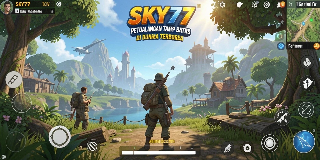 Tampilan gameplay memukau dari SKY77 di dunia terbuka.
